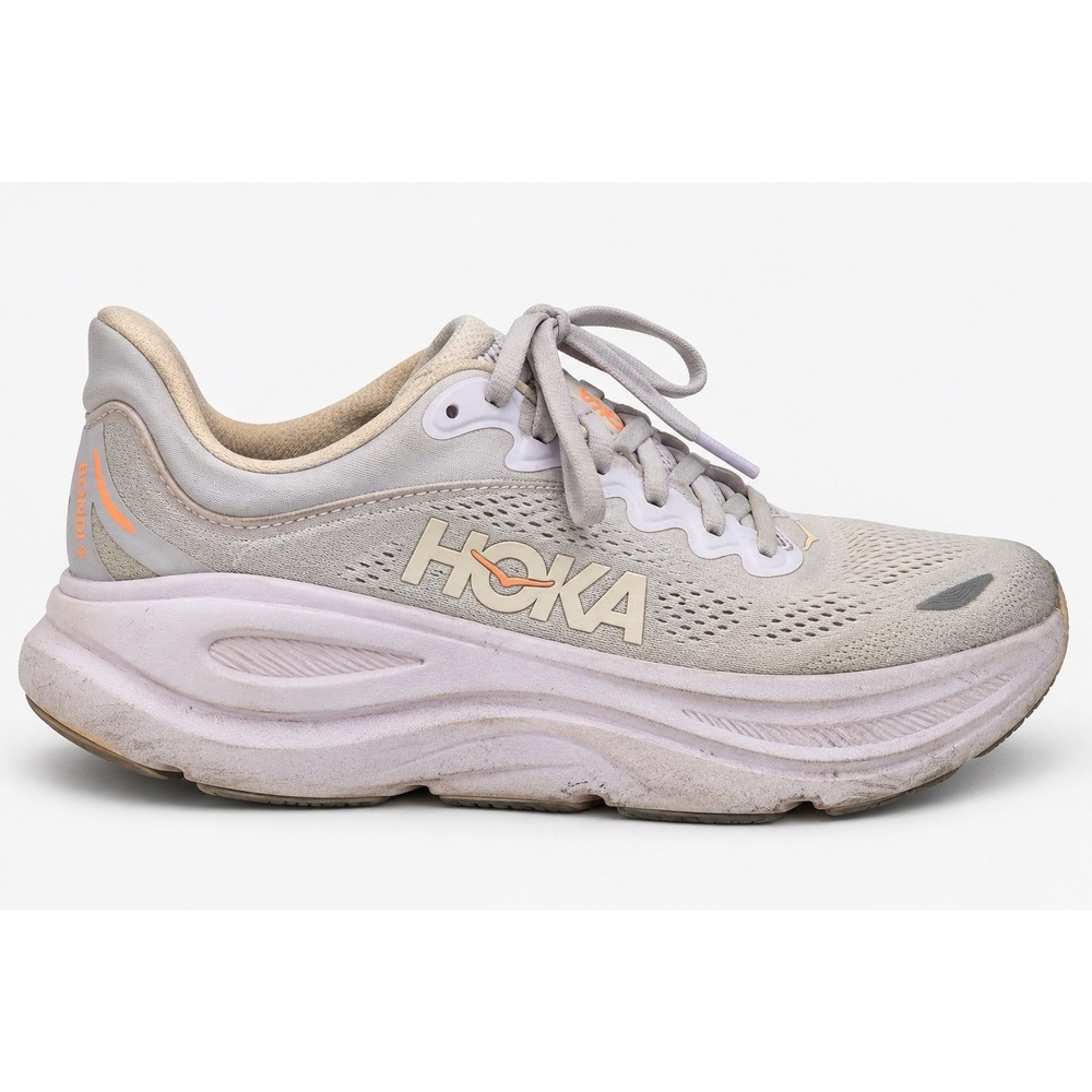 HOKA Bondi 9 Women 9 B Running Shoes LRMT Gray Pink Orange 1162012 Sneakers